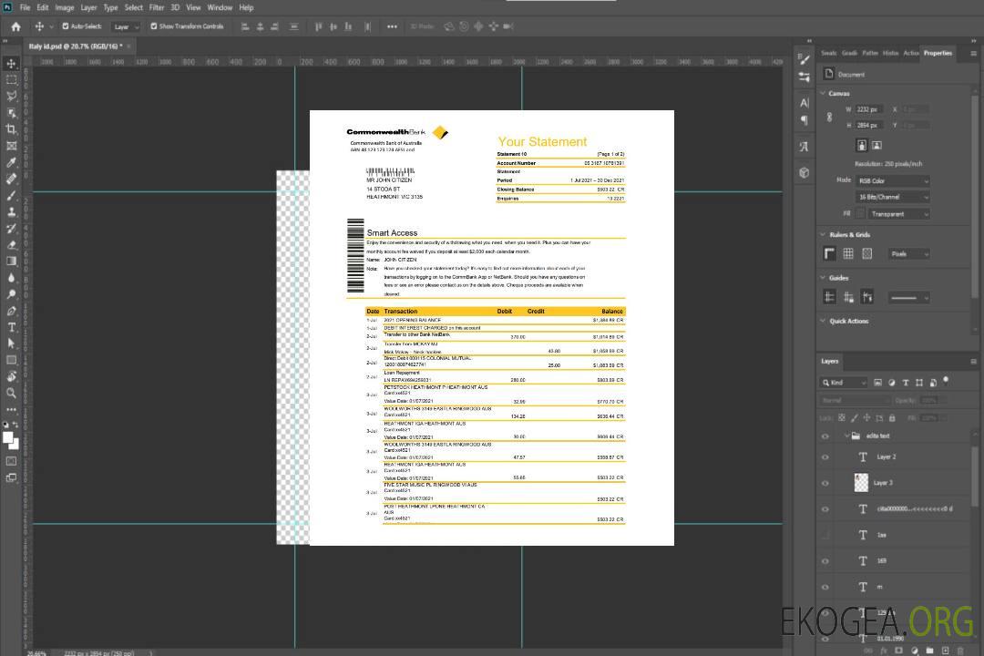 Modèle de relevé de la Commonwealth Bank d'Australie au format Excel et PDF, entièrement modifiable template